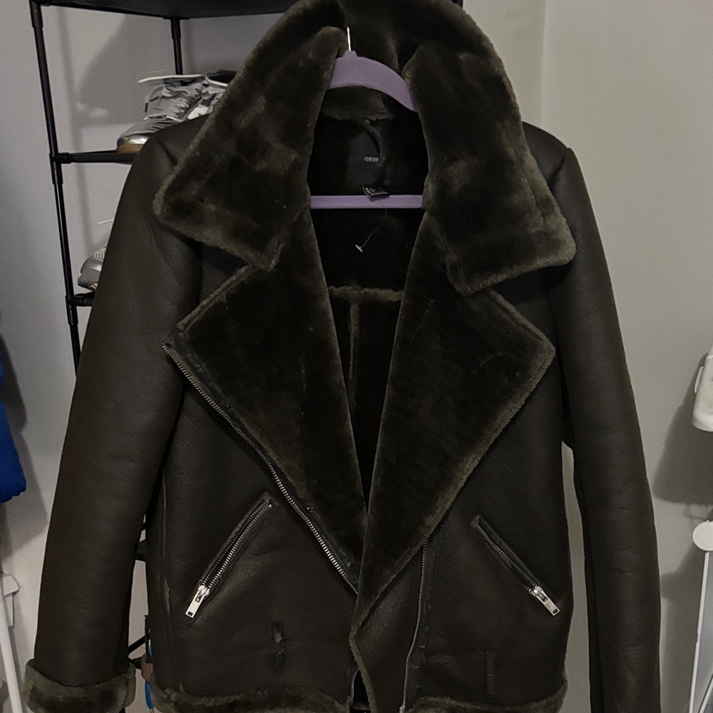 Men's Black Faux Leather Jacket with Fur Lining